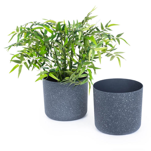 22cm Round Sandstone Plastic Plant Pot Grey - Set of 2